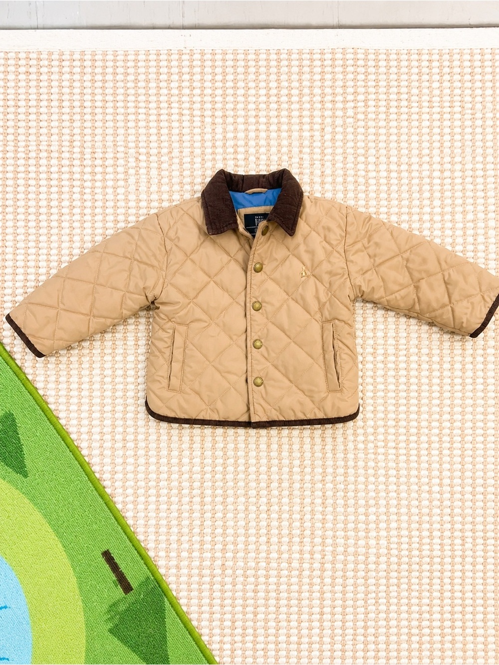 GAP Baby Quilted Puffer Jacket 2 Years Beige Water Resistant Fleece Lined Coat